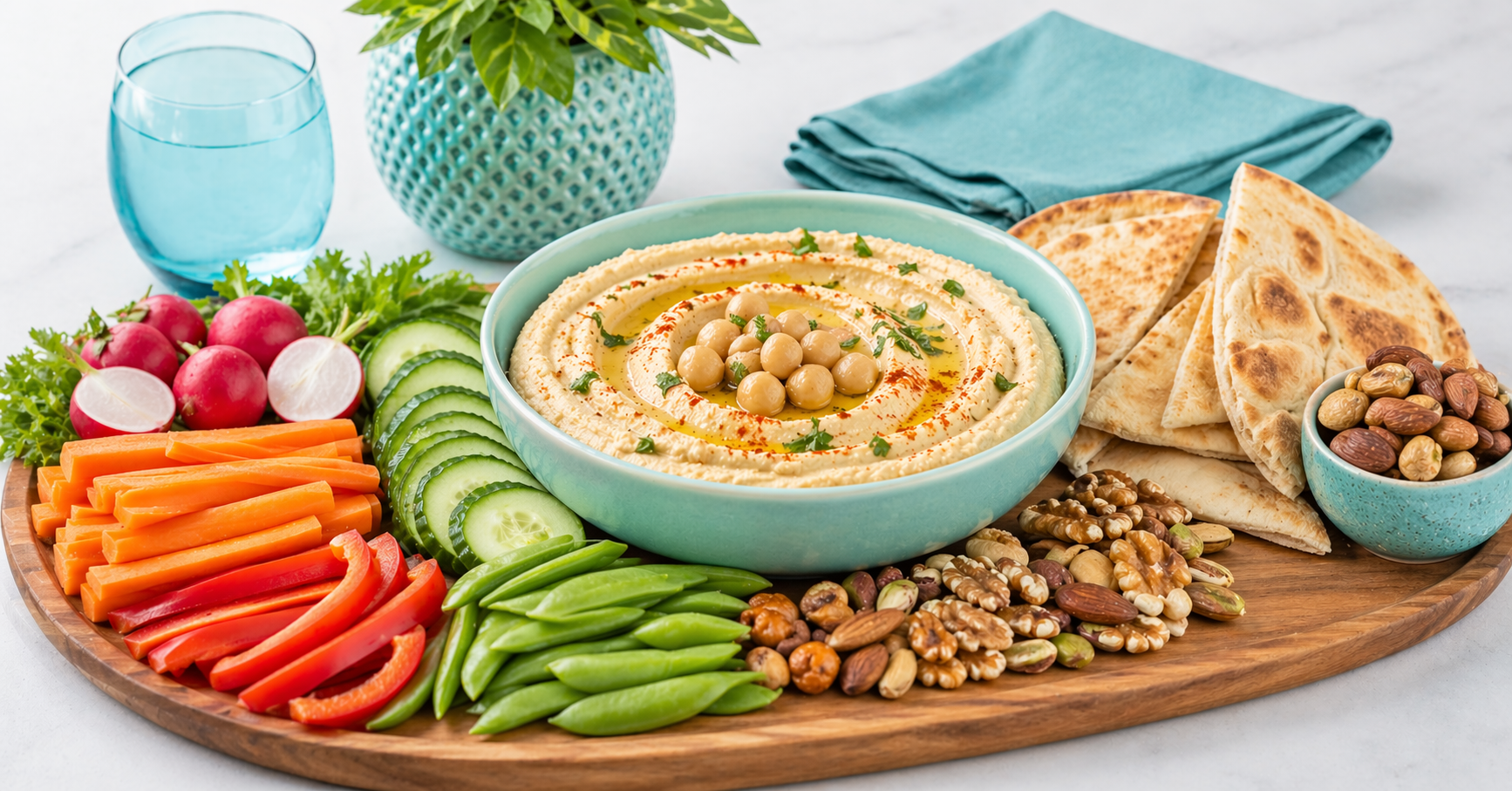 ChatGPT Image Apr 21, 2026, 07_50_00 PM Fresh homemade hummus on a charcuttuer board with fresh vegetables and nuts