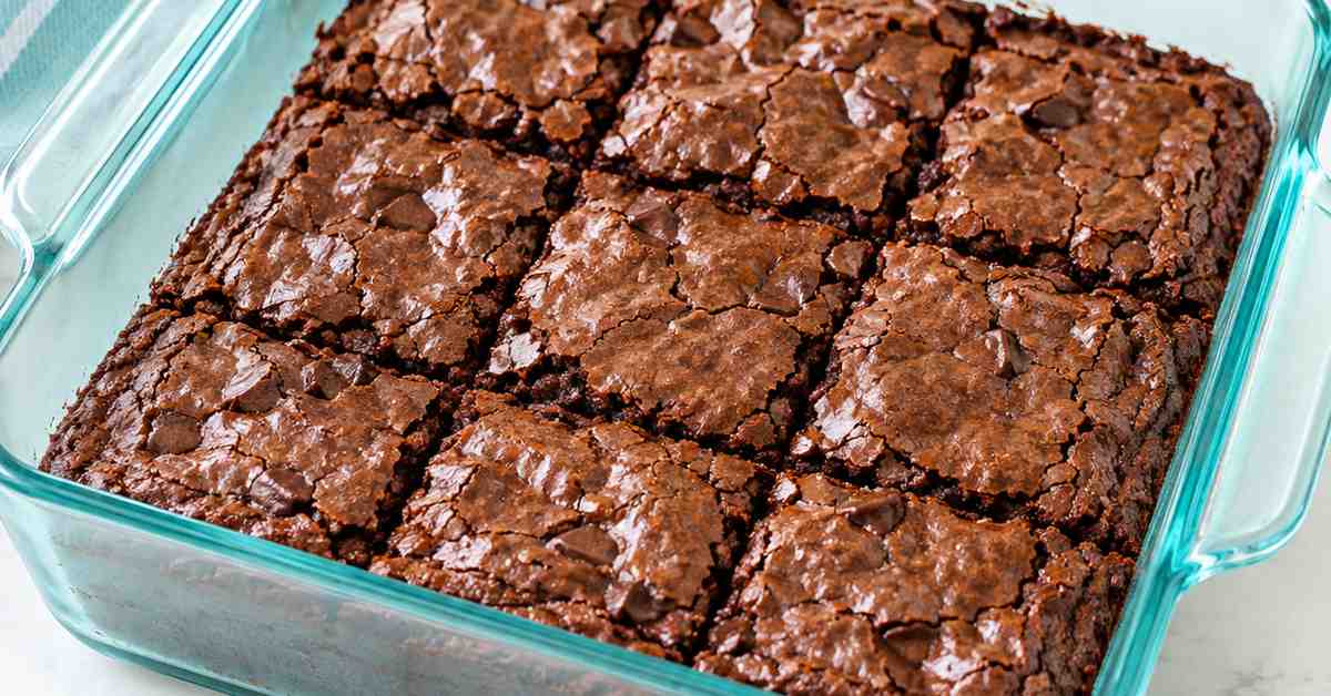 brownies_blog_1200x628_84kb chocolate brownies cut into squares in a glass 8x8 dish